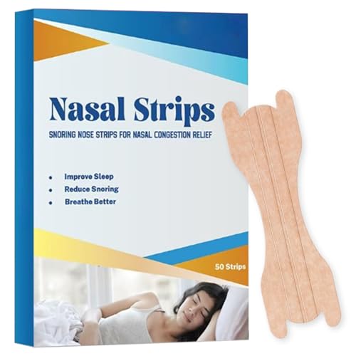 Nose Strips, Nasal Strips for Sleeping (50 Pieces), Nose Strips for Breathing Snoring, Blocked Nose Relief, Drug-Free Snoring Aid for Men and Women