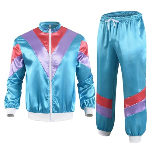 Unisex Adult 70s 80s Tracksuit 2 Piece 90s Retro Windbreaker Jacket Set Disco Hip Hop Performance Costume Y2K Neon Outfits