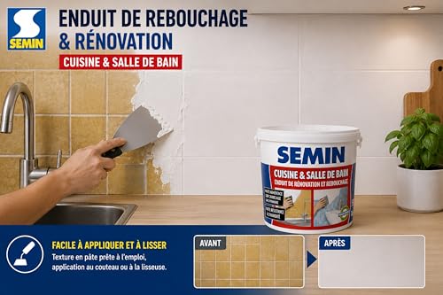 SEMIN Enduit de Rebouchage & Rénovation Cuisine et Salle de Bain 1kg – Enduit Prêt à l’Emploi, Haute Adhérence sur Carrelage sans Primaire, Résistant à l’Humidité, Murs Intérieurs – vue 4