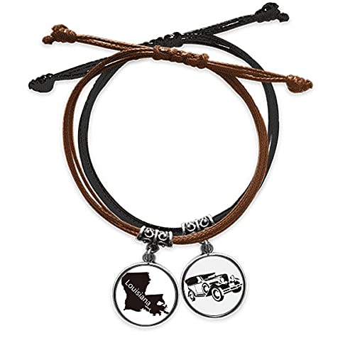 Bracelet silhouette USA Louisiane : cadeau idéal en cuir et corde