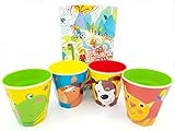Dank der 4 Kinderbecher mit tollen Motiven Katze, Pferd, Frosch und Hund und unterschiedlichen Farben verwechseln die Kinder die Trinkbecher auch nicht.