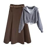 Women's Spring Winter Set Women's Slim All Match Strap Long Sleeve Sweater Tops Half Skirt Three Piece Set