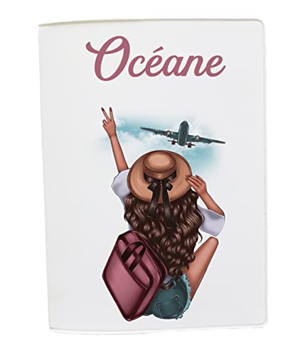 CP Marquage - C816 Protège passeport personnalisé motif Jeune femme voyage, étui de passeport personnalisable