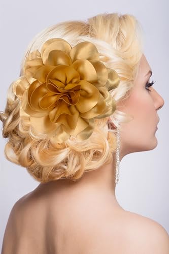 Image of Dainty Fabric Rose & Camellia Flower Oversized Brooch Pins & Hair Clip - Large Lapel Pin, 4.3in /7.5in