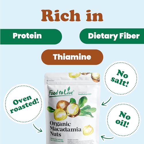 Organic Dry Roasted Whole Macadamia Nuts, 8 Ounces – Unsalted, Delicious and Nutritious Snack Made from Premium Non-GMO Nuts, Perfect for Keto and Paleo Diet. Rich Butter Flavor. Kosher, Vegan - Thumbnail 6
