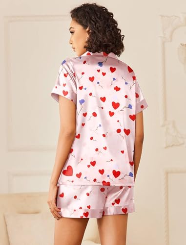 Image of Ekouaer Silk Pajamas for Women Button Down Sleepwear 2 Piece Pjs Shorts Set | Classic Short Sleeve Notch Neck Lounge Set with Pockets,Soft Cute Pj Set,Bridal Gifts,Pajama Party,Maternity Outfits