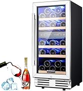 BODEGA 15 Inch Wine Cooler, Dual Zone 15” Wine Fridge With Double-Layer Glass Door, Freestanding ...