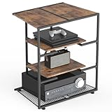 NOVIMANGO AV Media Stand 4 Tier Wooden Stereo Cabinet Corner Shelf for Record Player Rack Audio Tower with Adjustable Shelves Media Audio Tower Cabinet Audio Stand for DVD Players