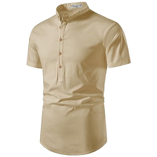 Image of Vida Loca Men's Cotton Linen Plain Stitched Half Sleeve Shirt