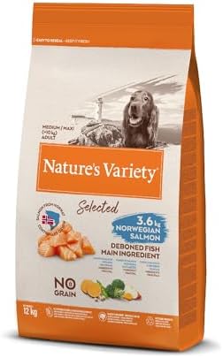 Nature's Variety Selected, Pienso para Perros Adultos Medianos y grandes, Sin cereales, con Salmón noruego sin espinas, 12kg