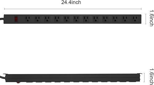 Miniatura 2 de Regleta de alimentación de metal para montaje en pared, toma de corriente montable con 12 salidas de CA, enchufe de alimentación de aleación de