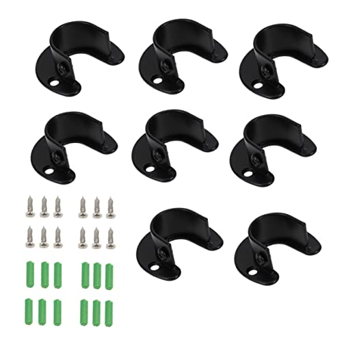 Cabilock 8Pcs Stainless Steel Rod Socket Flange Holders Clothline Pole Pedestals for Closet Rod End Support Includes Screws and Plugs Black Finish