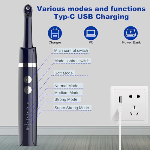 Image of Tooth Polisher,Teeth Polishing Kit for Daily Cleaning,Polishing Then Whitening of Tooth (Professional Toothpaste Include),USB Rechargeable Dental Polisher with LED Light,6 Heads,5 Speed Modes