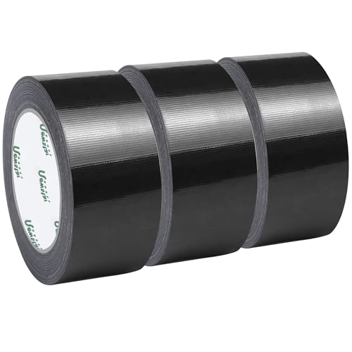 Jesustree Cinta Americana Negra, 50 mm x 30 m Cinta adhesiva de tela súper, Cinta aislante resistente e impermeable, Duct Tape para Reparar, Fijar, Agrupar, Reforzar o Sellar en exteriores, 3 Rollos