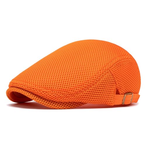 Lrastok Orange Mens Mesh Cap Flat Ivy Gatsby Newsboy Beret Driving Hat Adjustable Breathable Summer Hats