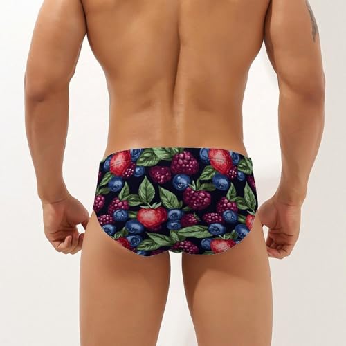 Blueberry and Redberry Printed Swim Briefs for Men Sexy Bikini Swimwear Elastic Beach Trunks Bathing Suit3