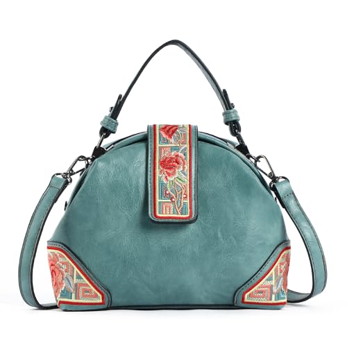 Image of EXOTIC Zenvira Artisan Satchel Bag with Embroidered Detailing, Structured Silhouette, Detachable Sling Strap Purse