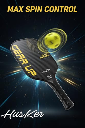 Image of Husker USAPA Approved GEARUP RAW Carbon Fibre Ultra Comfort Thermoformed Pickleball Paddle | Carbon Friction Surface | Elongated Handle Racket