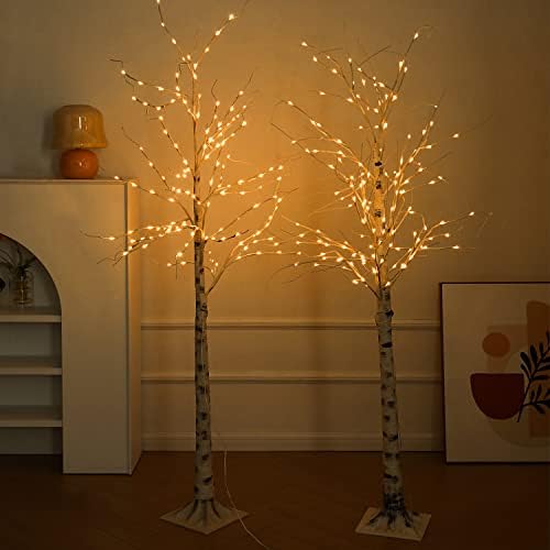 NOWSTO Lighted Birch Tree, 2 Pack 6 Feet 144 Warm White Lights, Prelit White Artificial Christmas Trees for Indoor Outdoor Decor Garden Wedding Party Bedroom Decoration