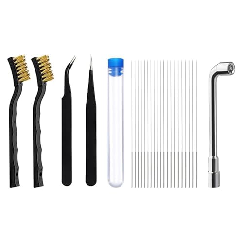 3D Printer Nozzle Cleaning Kit, 3D Printer Tools,20Pcs 0.4 mm Cleaning Needles，2 Types Sophisticated Tweezers ，2 Pcs Copper Wire Brushes and 1pc L-Shaped Wrench Tool 25Pcs 3D Printer Accessories