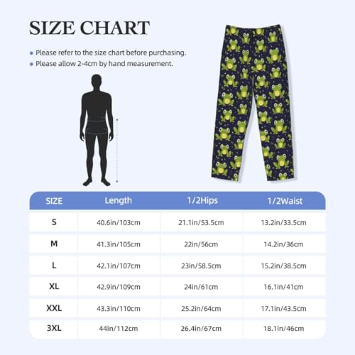 Mens Pajama Pants - Cute Frog Green Print Soft Sleep Lounge Pants For Men, Casual Pj Bottoms With Pockets3