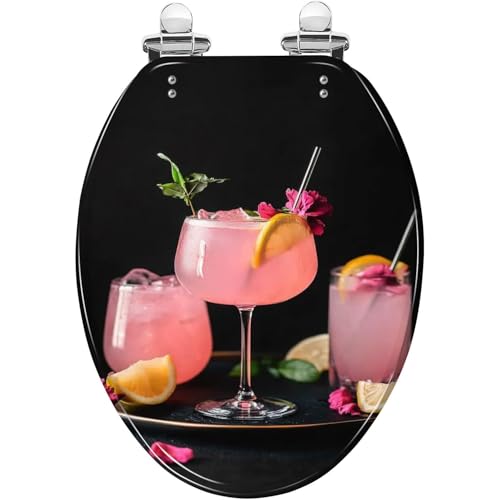 Elongated Toilet Seat Freshness cocktails rose gin lemon black Refreshing lemonade for Resin Toilet Seat Slow Quiet Close with Quick-Release Hinges Toilet Seat with Cover Easy to Clean Install