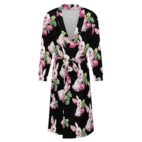 Cute Rabbit Soft Robe Long Sleeve Bathrobes V Neck Sleepwear Spa Robes with Belt Men Woman4