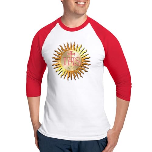 CafePress Jesuits Seal Baseball Jersey Men's Cotton Baseball Jersey, 3/4 Raglan Sleeve Shirt Red/White