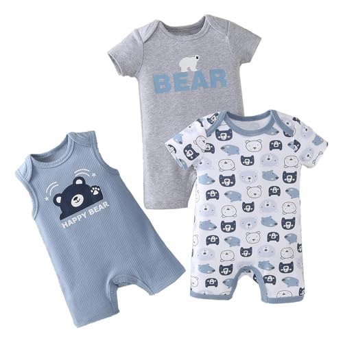 Image of YOURDIARY Baby Boy Rompers Short Sleeve Cotton Toddler Rompers Graphic Print Baby Clothes One-Piece Outfit