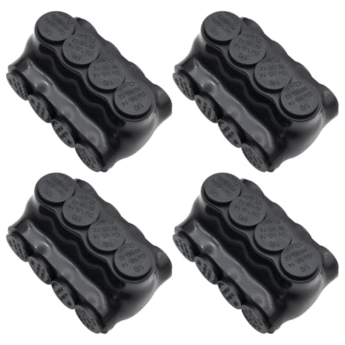 1/0-14AWG Insulated 4 Port Inline Splice Connector Black Wire Connectors,Allen Hex 3/16" Insulated Cable Connectors Pre-Loaded Oxide Inhibitors,UL Listed(4pcs)