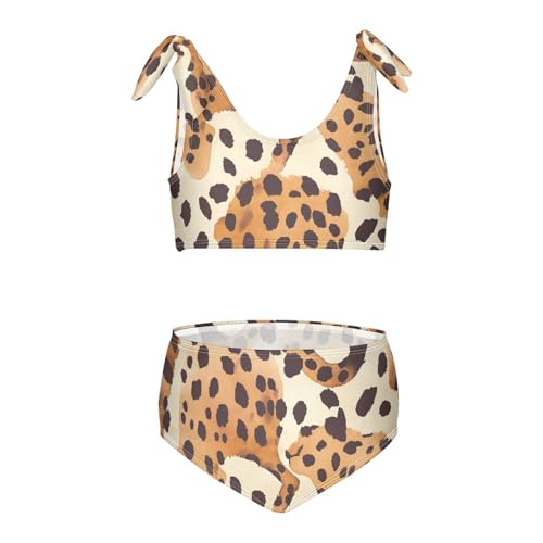 Abstract Leopard Cheetah Skin Shapes Girls 2 Pieces Kids Bikini Set Beach Swimsuit Swimwear Adjustable Shoulder Strap