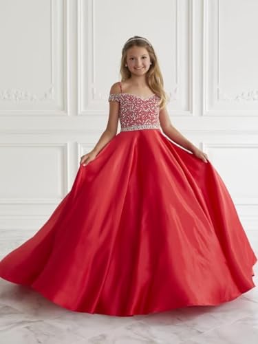 Satin Flower Girl Dress Off Shoulder Princess Pageant Dresses for Girls Sparkling Beaded Prom Ball Gown2