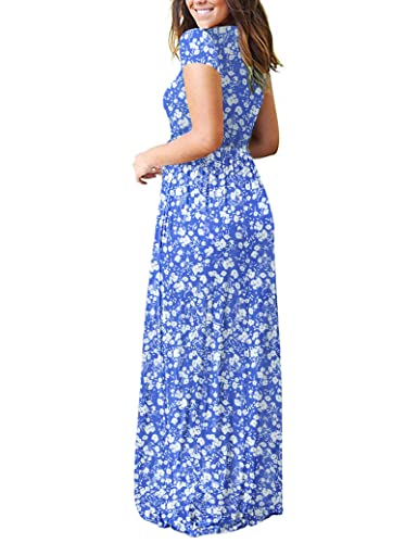 Image of MISFAY Women's Short Sleeve Maxi Dresses Long Casual Dresses with Pockets | Empire Elastic Waist, Crew Neck, Floor Length, Strentchy Flowy A Line Fit, Loose Plain Summer Outfits, Vacation Wear