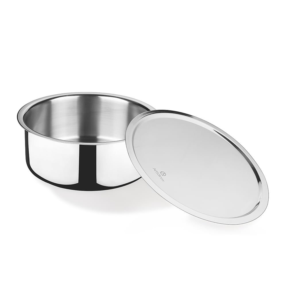 Arttdinox by Jindal Lifestyle Reflecto Triply Stainless Steel Tope with Lid | Tope Stainless Steel | Tope Stainless Steel 1.6Ltr | Milk Tope with Lid, Silver | Jindal Stainless, 16cm