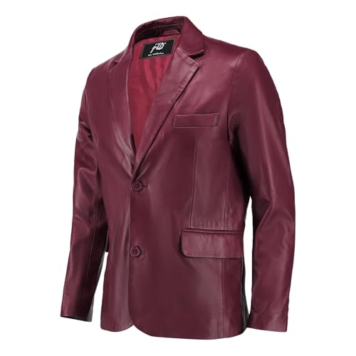 Image of Jild Invisible Stitching Casual Leather Blazer for Men - Button Up Closure Coat Style Regular Fit Real Lambskin Leather Jacket Men (408-Bur-XL)