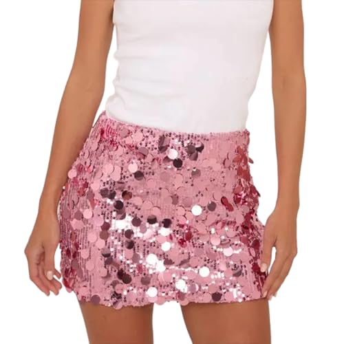 Sequin Skirt for Women Bodycon Sparkly Mini Strentchy Skirt Y2K Summer Glitter Skirts Night Out Party Club Pink