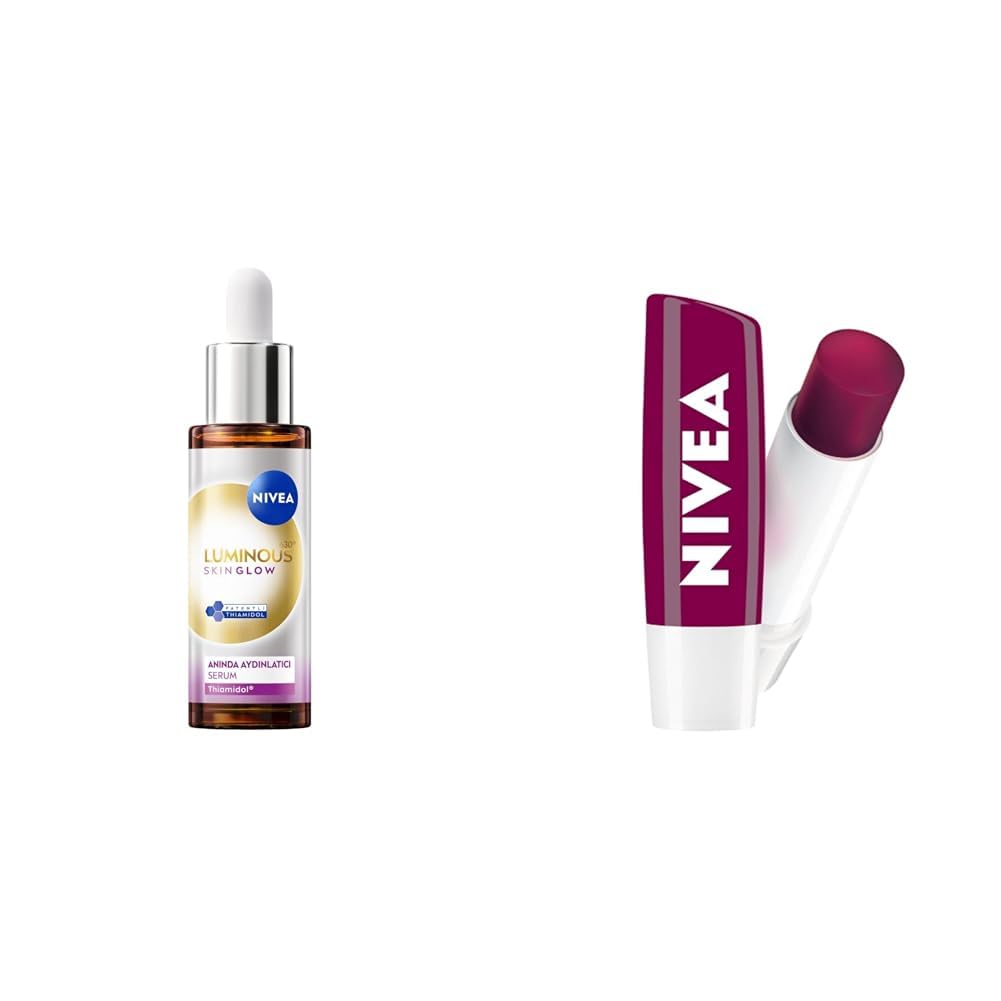 NIVEA Luminous630 Skin Glow Anında Aydınlatıcı Serum 30ml ve Böğürtlen Nemlendirici Dudak Bakım Kremi4,8gr