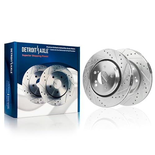Image of Detroit Axle - Front Drilled and Slotted Disc Rotors Ceramic Brake Pads Replacement for 2015-2017 Honda Odyssey, 2019-2025 Passport