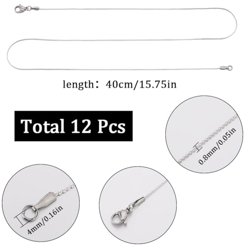 SUNNYCLUE 12pcs 16 Inch/ 0.4m 1mm Stainless Steel Necklace Making Chains Silver Necklace Chains Metal Lobster Claw Clasps Cable Chain Necklaces Bulk for jewellery Making Supplies Women Adult Diy - Image 2