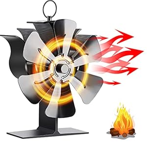 YUNYODA 6 Blades Stove Fan, Heat Powered Fan with Stove Thermometer, Eco Friendly and Silent Operation Log Burners Fan…