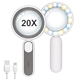 Taipow Lupas de Gran Aumento con Luz 20X, Lupa para Leer Libros con 21 LED Luz y 3 Modos de Iluminación, Lupa de Mano para Lectura, Inspección, Observar Joyas, Manualidades, Monedas, Gris