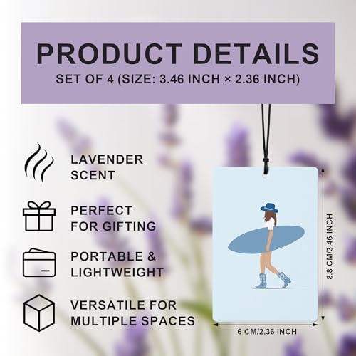 Image of Meet Me at The Beach Car Air Freshener 4 Pcs, Blue Summer Coastal Cowgirl Surfing Boots Hanging Air Freshener for Cars Closet Drawer Books, Preppy Girly Car Accessories Mirror Decor for Women