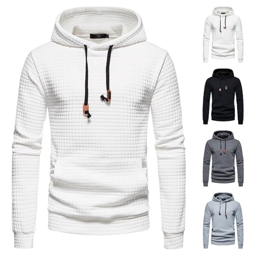Men's Waffle Knit Hoodie Trendy Long Sleeve Sweatshirt Comfort Fit Drawstring Hooded Pullover Top with Pockets4