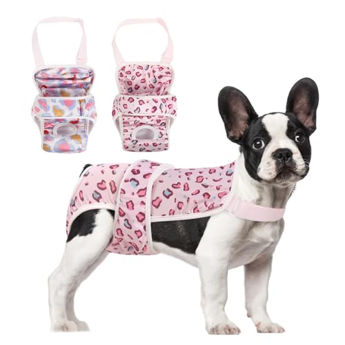 Image of ASENKU 2 Pack Female Dog Diapers with Suspenders, Reusable Washable Puppy Panties for Small Dogs, Leak-Proof Pet Underwear for Heat Cycle & Period