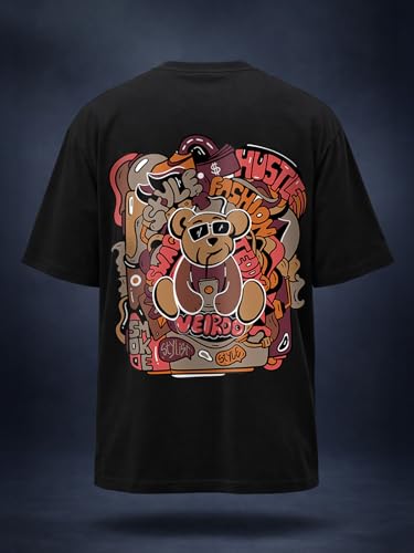 Image of Veirdo Men's Cotton Oversized Fit Oversized Baggy Fit Drop Shoulder Cool and Stylish Graphic Printed Design Half Sleeve T-Shirt (Available Sizes: S to 2XL)