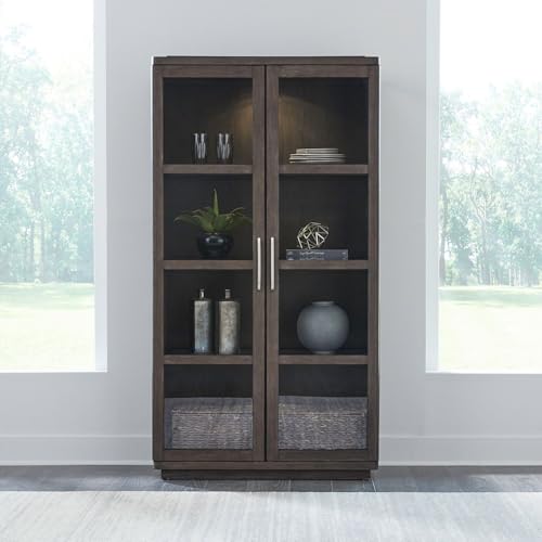Liberty Furniture Cascade Falls Display Cabinet for Dining Room with LED Light- Satin Espresso