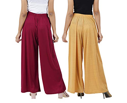 Image of Buy That Trendz M to 4XL Cotton Viscose Loose Fit Flared Wide Leg Palazzo Pants for Women Maroon Dark Skin Combo Pack of 2