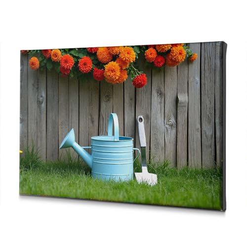 Toile décorative arrosoir et pelle 20x30 cm idée cadeau pour décoration baptême et maison