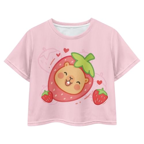 Image of Girls Crop Tees Crew Neck Casual Short Sleeve T Shirts Kids Loose Soft Comfortable Tees Blouses Shirt for Little Girl