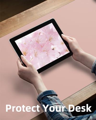 Image of Leather Desk pad Protector,Large Desk mat,Mouse pad,Non-Slip Desk pad,Office Desk Mat,Waterproof Desk boltter, Keyboard mat for Office /Home /Decor (48in*17in, Pink)